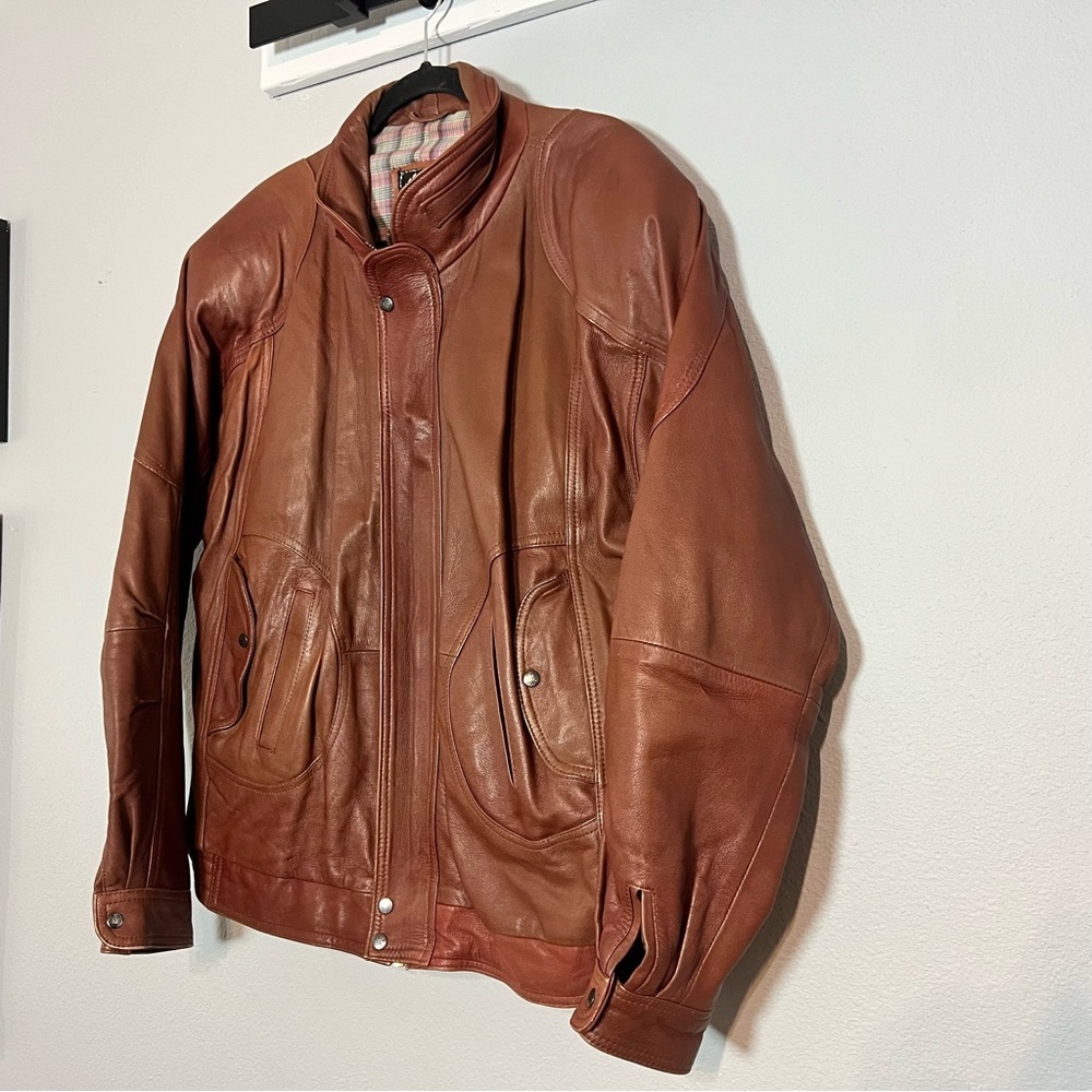 Vintage Dersan Men's Two Tone Brown Leather Bomber Jacket Size 54 Lined
